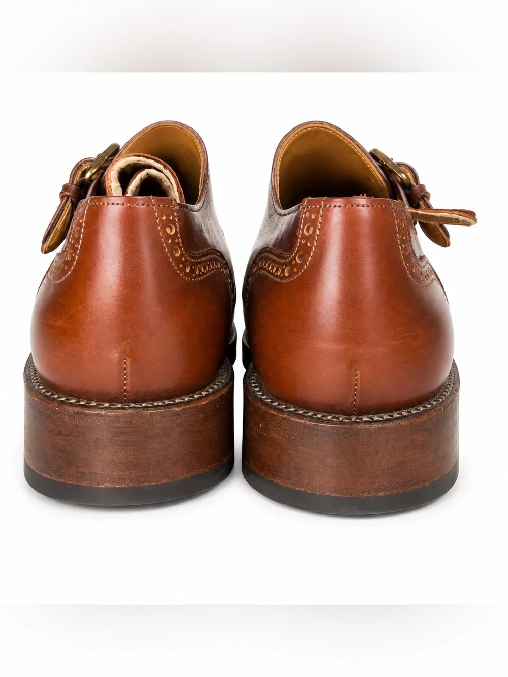 Bruno Magli Platinum Men’s 8.5 Brown Leather Monk Strap Cap Toe Brogue Shoes